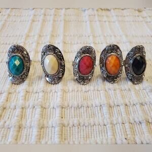 Bundle of jeweled statement glam adjustable rings lot